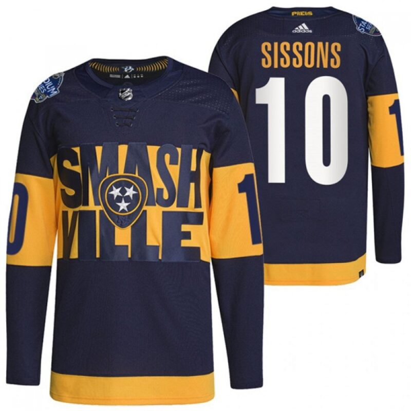 6861b83911c06_1 Men's Nashville Predators #10 Colton Sissons 2022 Navy Stadium Series Breakaway Player Stitched Jersey