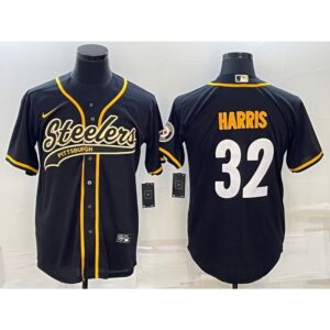 6861b88142581_1 Men's Pittsburgh Steelers #32 Franco Harris Black With Patch Cool Base Stitched Baseball Jersey
