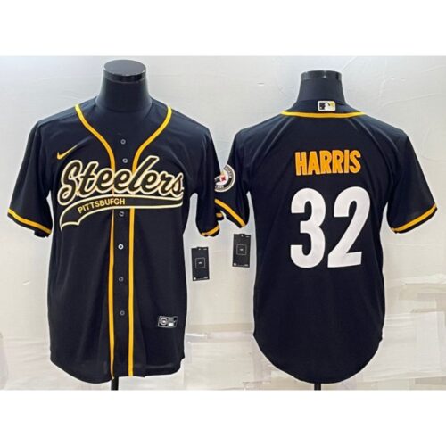 6861b88142581_1 Men's Pittsburgh Steelers #32 Franco Harris Black With Patch Cool Base Stitched Baseball Jersey