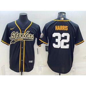 6861b8846913a_1 Men's Pittsburgh Steelers #32 Franco Harris Black With Patch Cool Base Stitched Baseball Jersey