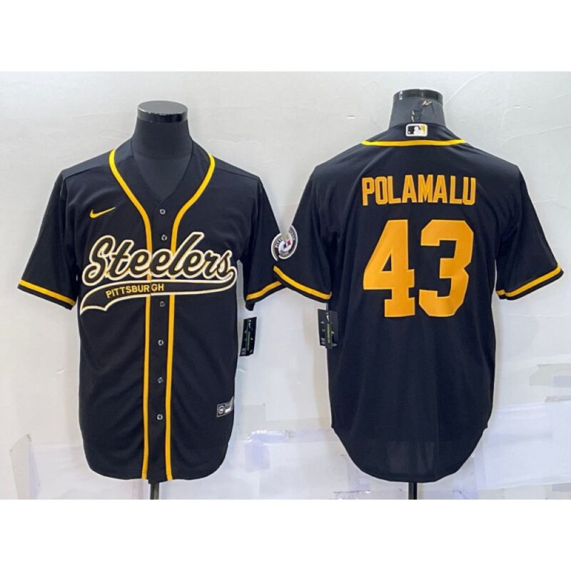 6861b88b1606a_1 Men's Pittsburgh Steelers #43 Troy Polamalu Black Gold With Patch Cool Base Stitched Baseball Jersey