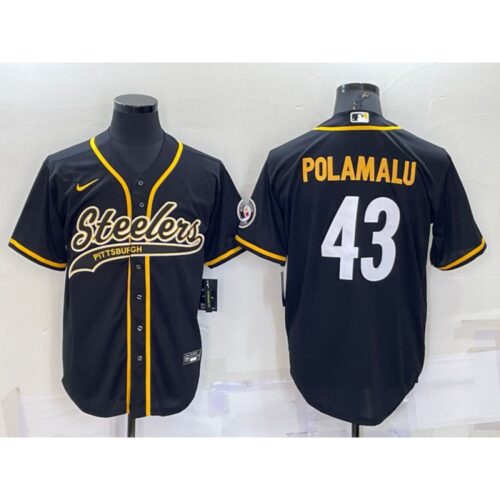 6861b88ea0e4f_1 Men's Pittsburgh Steelers #43 Troy Polamalu Black With Patch Cool Base Stitched Baseball Jersey