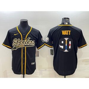 6861b89be0650_1 Men's Pittsburgh Steelers #90 T. J. Watt Black Team Big Logo With Patch Cool Base Stitched Baseball Jersey