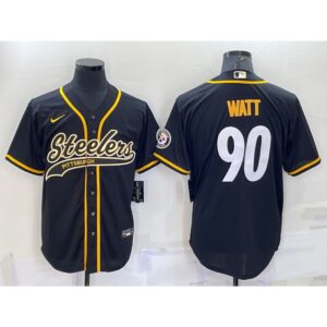 6861b8a29e108_1 Men's Pittsburgh Steelers #90 T.J. Watt Black With Patch Cool Base Stitched Baseball Jersey