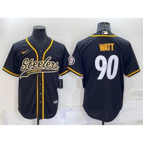 6861b8a29e108_1 Men's Pittsburgh Steelers #90 T.J. Watt Black With Patch Cool Base Stitched Baseball Jersey