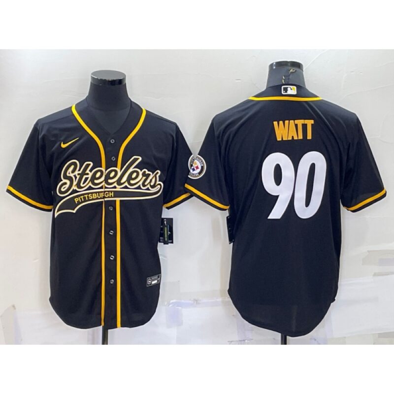 6861b8a29e108_1 Men's Pittsburgh Steelers #90 T.J. Watt Black With Patch Cool Base Stitched Baseball Jersey