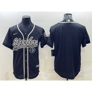 6861b8a956782_1 Men's Pittsburgh Steelers Blank Black Reflective With Patch Cool Base Stitched Baseball Jersey