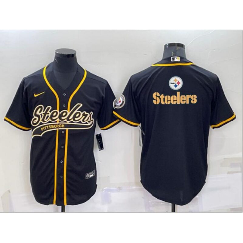 6861b8ac5b3d5_1 Men's Pittsburgh Steelers Black Team Big Logo With Patch Cool Base Stitched Baseball Jersey