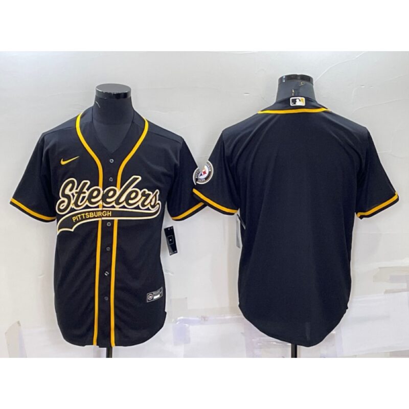 6861b8af592be_1 Men's Pittsburgh Steelers Blank Black With Patch Cool Base Stitched Baseball Jersey