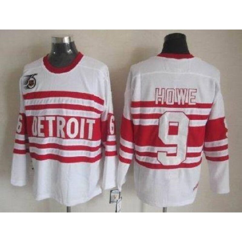 6861b8ca95720_1 Red Wings #9 Gordie Howe White CCM Throwback 75TH Stitched NHL Jersey