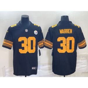 6861b8ce9b86c_1 Men's Pittsburgh Steelers #30 Jaylen Warren Black Color Rush Stitched Jersey