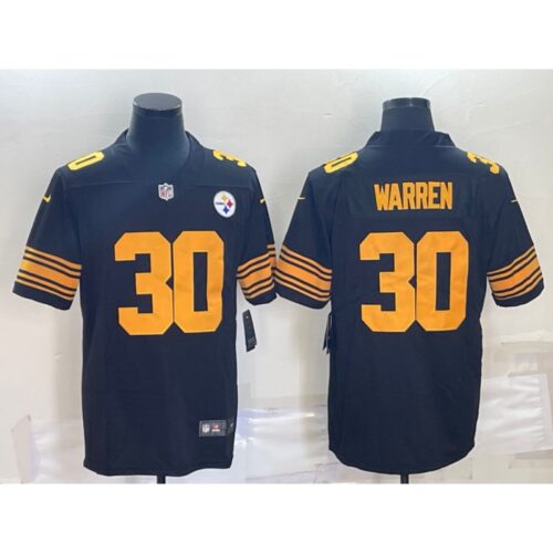 6861b8ce9b86c_1 Men's Pittsburgh Steelers #30 Jaylen Warren Black Color Rush Stitched Jersey