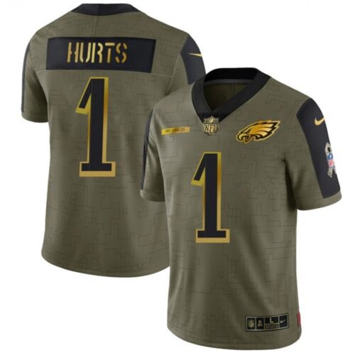 6861ba05b7f45_1 Men's Philadelphia Eagles #1 Jalen Hurts 2021 Olive Salute To Service Golden Limited Stitched Jersey