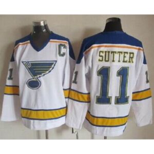 6861bb00b69c3_1 Blues #11 Brian Sutter White/Yellow CCM Throwback Stitched NHL Jersey