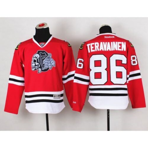 6861bbd72175d_1 Blackhawks #86 Teuvo Teravainen Red(White Skull) Stitched Youth NHL Jersey
