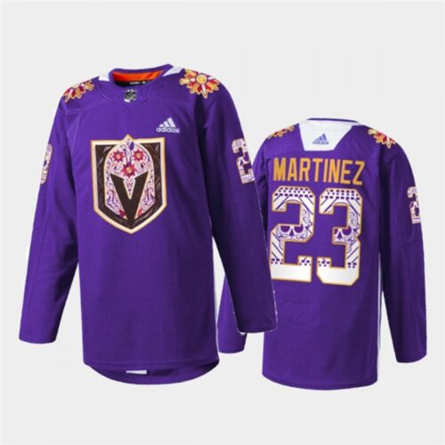 6861bcfd44427_1 Men's Vegas Golden Knights #23 Alec Martinez Purple Hispanic Heritage Warmup Stitched Jersey