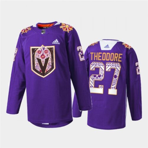 6861bd00993c5_1 Men's Vegas Golden Knights #27 Shea Theodore Purple Hispanic Heritage Warmup Stitched Jersey