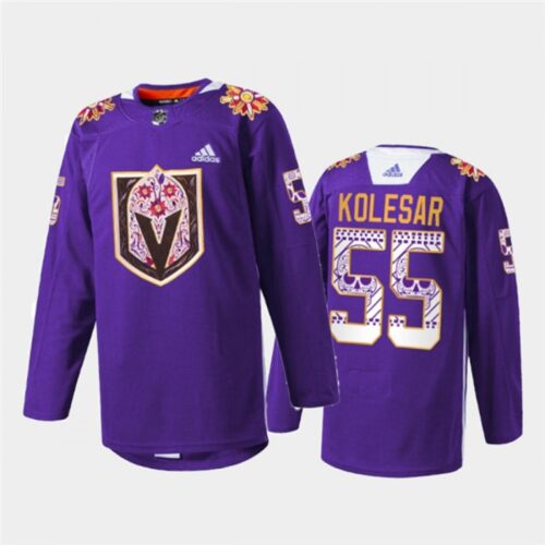 6861bd041d9ec_1 Men's Vegas Golden Knights #55 Keegan Kolesar Purple Hispanic Heritage Warmup Stitched Jersey