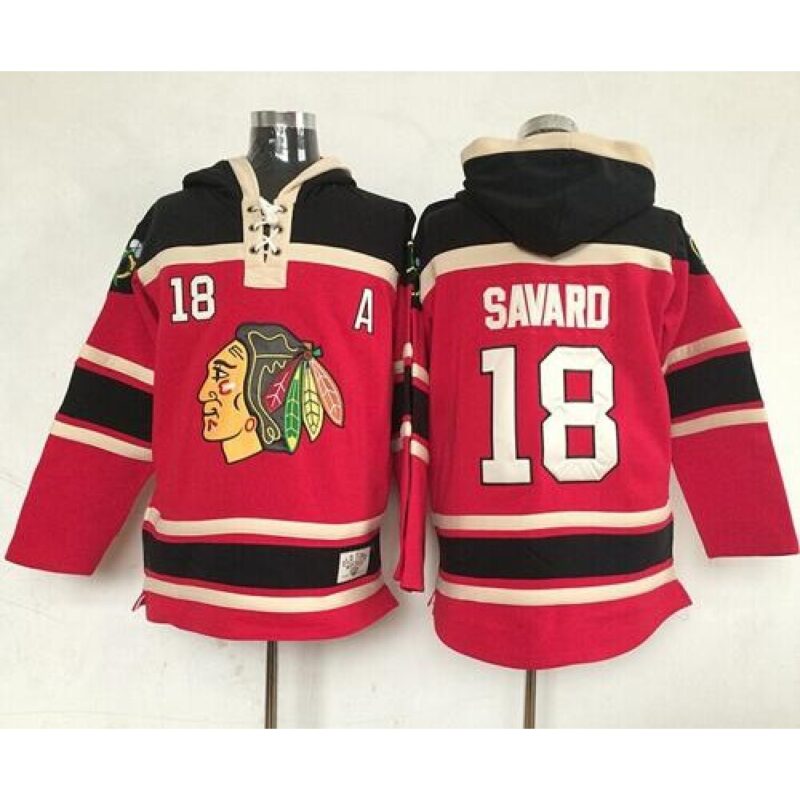 6861bd437b0fe_1 Blackhawks #18 Denis Savard Red Sawyer Hooded Sweatshirt Stitched NHL Jersey