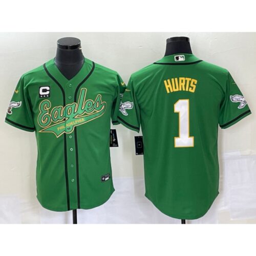 6861bd77e3c35_1 Men's Philadelphia Eagles #1 Jalen Hurts Green Gold With 3-starC Patch Cool Base Stitched Baseball Jersey