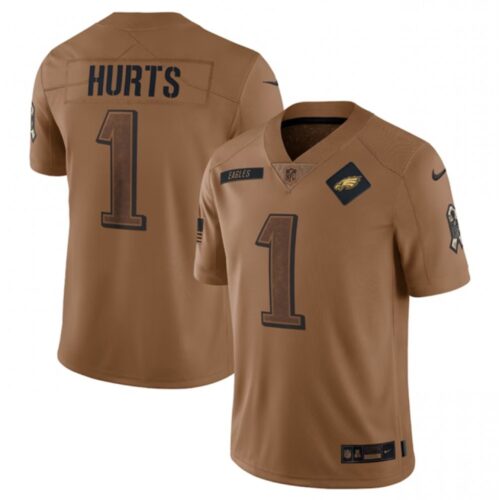 6861be9e6bd1e_1 Men's Philadelphia Eagles #1 Jalen Hurts 2023 Brown Salute To Service Limited Stitched Football Jersey