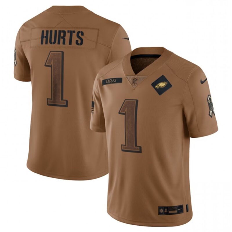 6861be9e6bd1e_1 Men's Philadelphia Eagles #1 Jalen Hurts 2023 Brown Salute To Service Limited Stitched Football Jersey