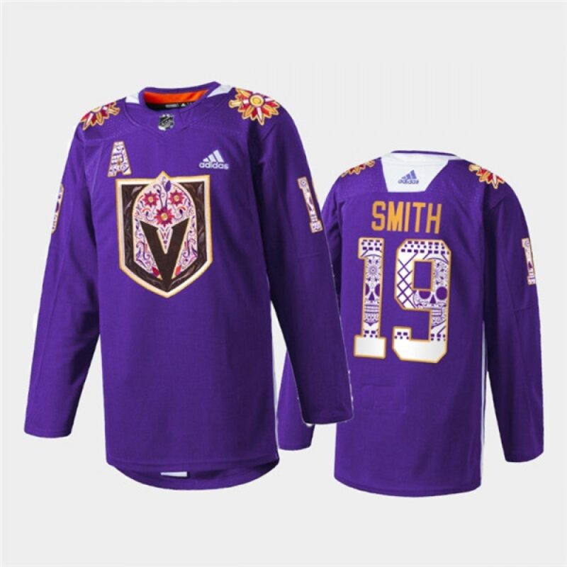6861bf192afa6_1 Men's Vegas Golden Knights #19 Reilly Smith Purple Hispanic Heritage Warmup Stitched Jersey