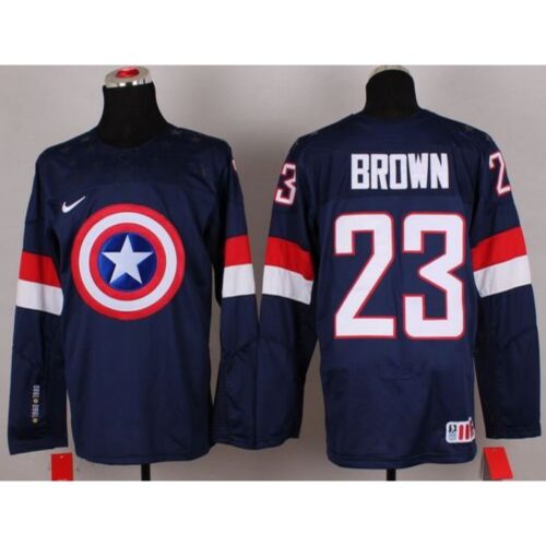 6861bf49e1250_1 Olympic Team USA #23 Dustin Brown Navy Blue Captain America Fashion Stitched NHL Jersey