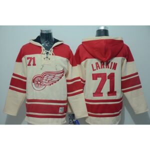6861bfa377f69_1 Red Wings #71 Dylan Larkin Cream Sawyer Hooded Sweatshirt Stitched NHL Jersey