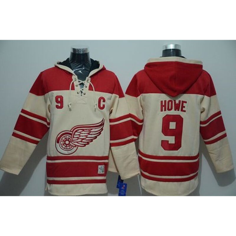 6861bfa6a8261_1 Red Wings #9 Gordie Howe Cream Sawyer Hooded Sweatshirt Stitched NHL Jersey