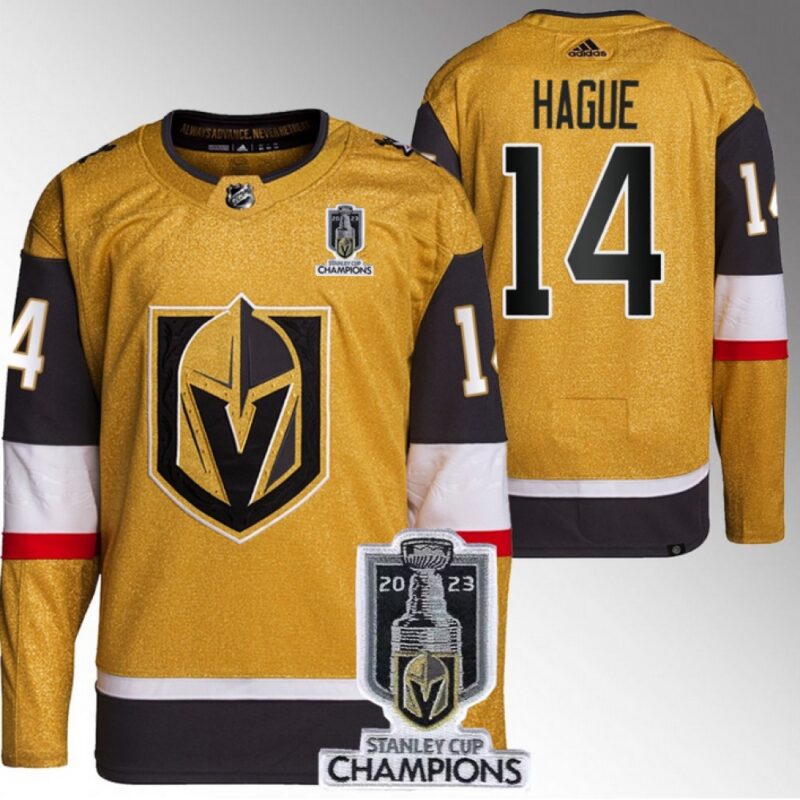 6861bfe85fc64_1 Men's Vegas Golden Knights #14 Nicolas Hague Gold 2023 Stanley Cup Champions Stitched Jersey