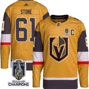 6861bfebcdc38_1 Men's Vegas Golden Knights #61 Mark Stone Gold 2023 Stanley Cup Champions Stitched Jersey