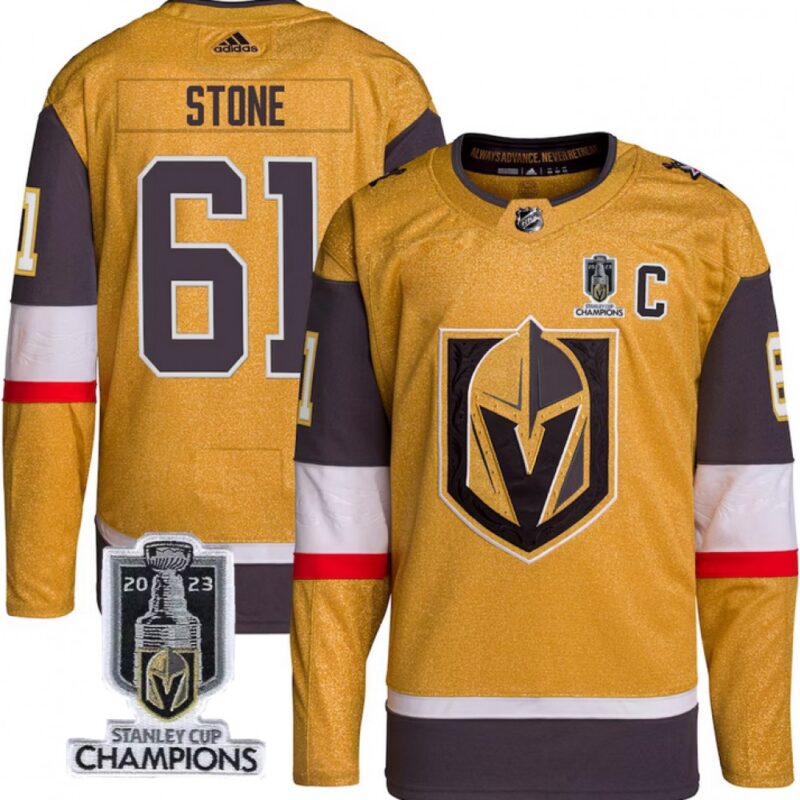 6861bfebcdc38_1 Men's Vegas Golden Knights #61 Mark Stone Gold 2023 Stanley Cup Champions Stitched Jersey