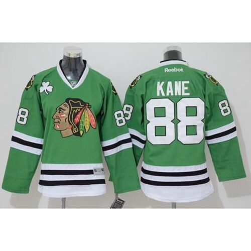 6861c17334e9f_1 Blackhawks #88 Patrick Kane Stitched Green youth NHL Jersey