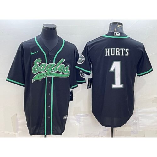 6861c214439ea_1 Men's Philadelphia Eagles #1 Jalen Hurts Black With Patch Cool Base Stitched Baseball Jersey