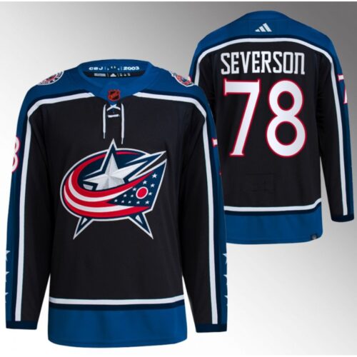 6861c24e05d10_1 Men's Columbus Blue Jackets #78 Damon Severson Black 2022-23 Reverse Retro Stitched Jersey