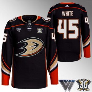 6861c41a21a12_1 Men's Anaheim Ducks #45 Colton White Black 30th Anniversary Stitched Jersey