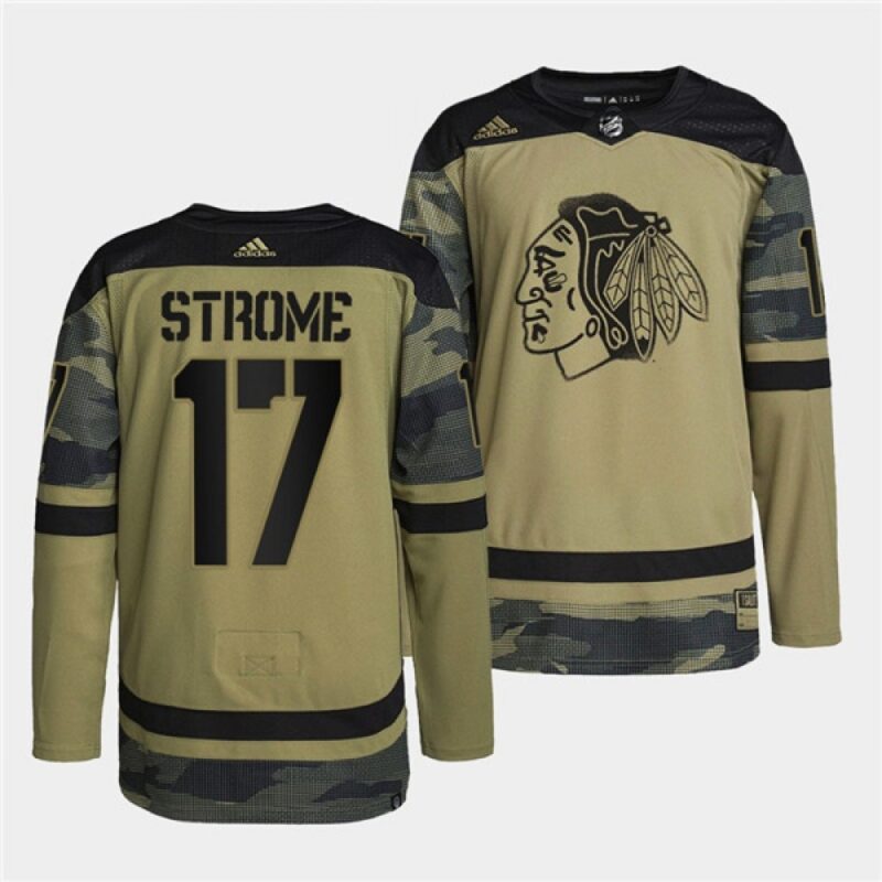6861c45dc6b66_1 Men's Chicago Blackhawks #17 Dylan Strome 2022 Camo Military Appreciation Night White Stitched Jersey