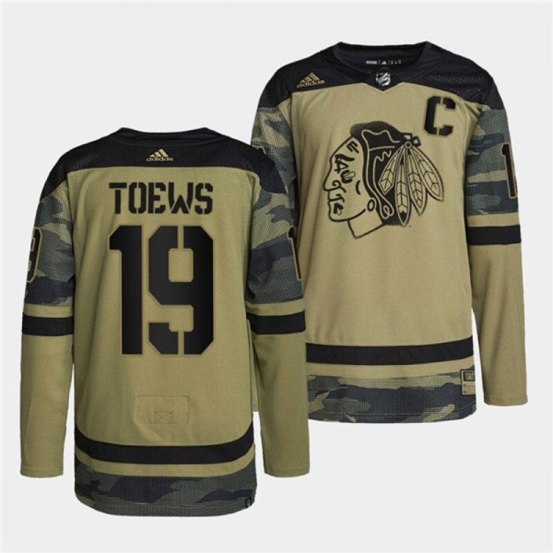 6861c4615a25f_1 Men's Chicago Blackhawks #19 Jonathan Toews 2022 Camo Military Appreciation Night White Stitched Jersey