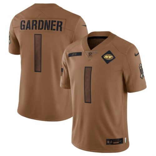 6861c46752df5_1 Men's New York Jets #1 Sauce Gardner 2023 Brown Salute To Service Limited Stitched Football Jersey