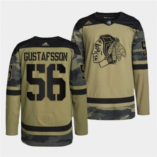6861c468162c6_1 Men's Chicago Blackhawks #56 Erik Gustafsson 2022 Camo Military Appreciation Night White Stitched Jersey