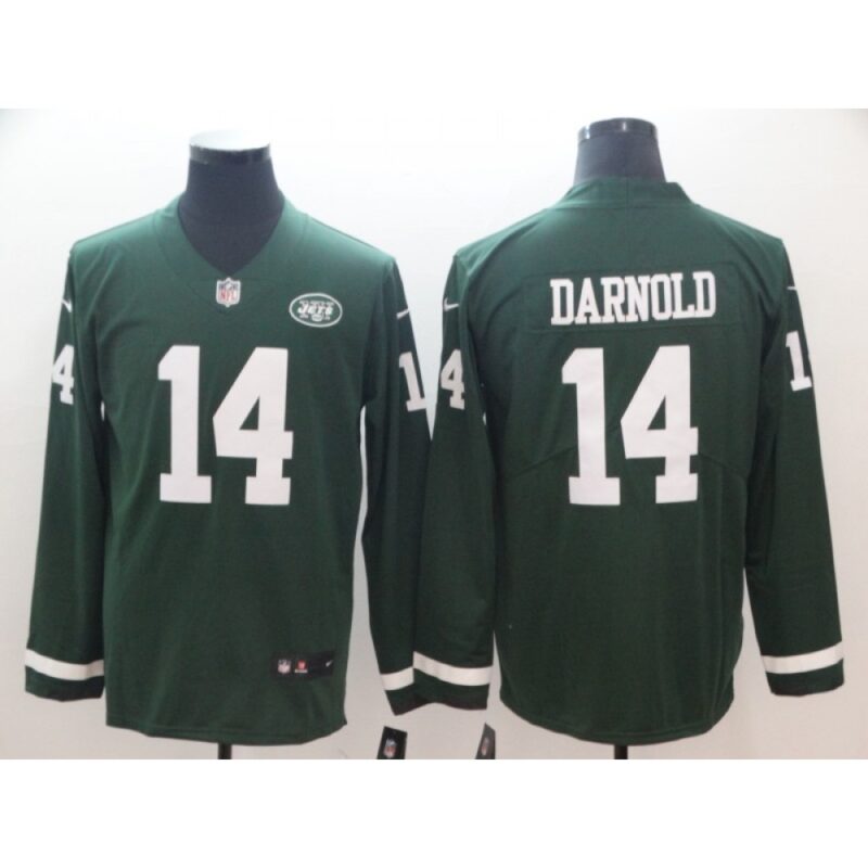 6861c4b03bb59_1 Men's New York Jets #14 Sam Darnold Green Therma Long Sleeve Stitched NFL Jersey