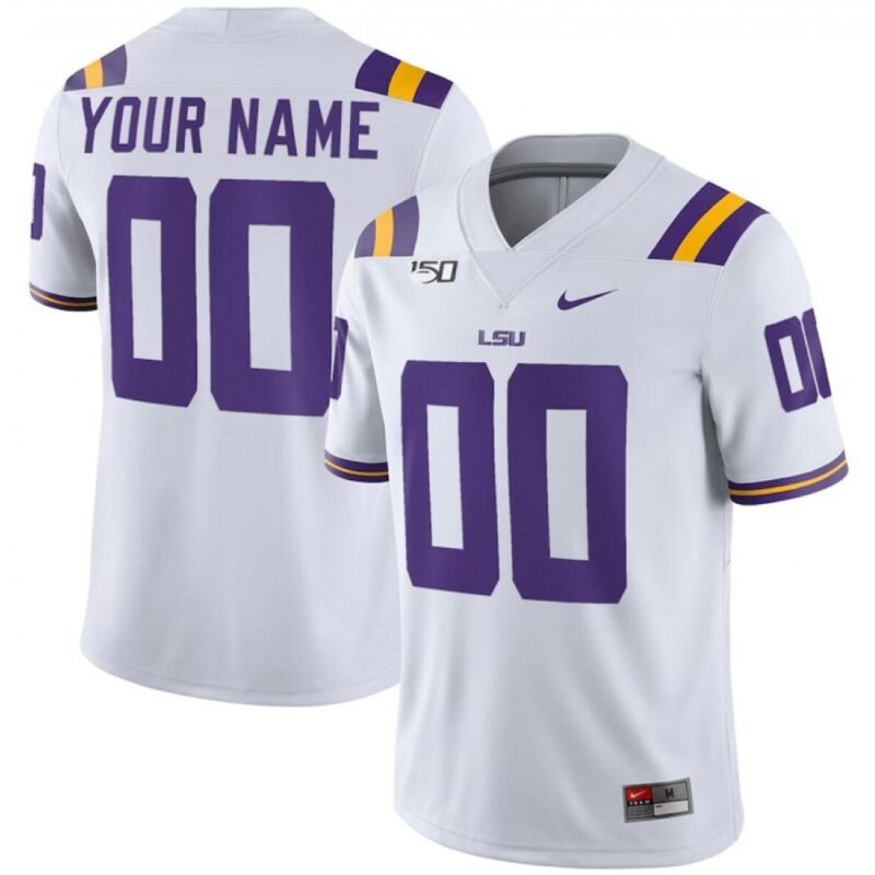 6861c5a55f90b_1 Men's LSU Tigers Customized White With 150th Patch Limited Stitched Jersey