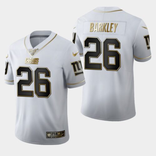 6861c63a902fc_1 Men's New York Giants #26 Saquon Barkley White 2019 100th Season Golden Edition Limited Stitched NFL Jersey
