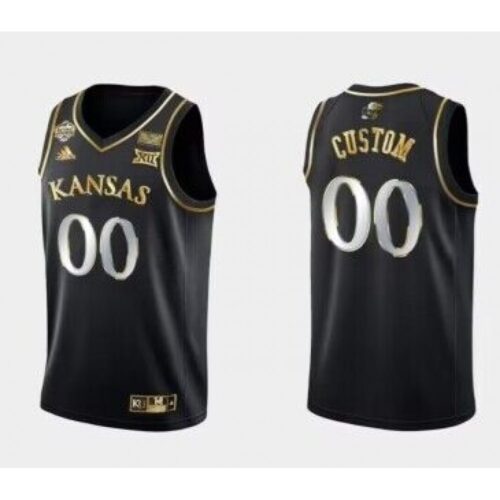 6861c6467a150_1 Men's Kansas Jayhawks Custom Black Gold Stitched Basketball Jersey