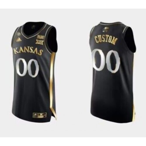 6861c64942c0f_1 Men's Kansas Jayhawks Custom Black Gold Stitched Basketball Jersey