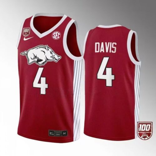 6861c6af2db2f_1 Men's Arkansas Razorbacks ACTIVE PLAYER Custom Red 2022-23 100 Season College Stitched Basketball Jersey