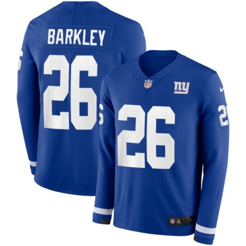 6861c6e5beb6f_1 Men's New York Giants #26 Saquon Barkley Royal Therma Long Sleeve Stitched NFL Jersey