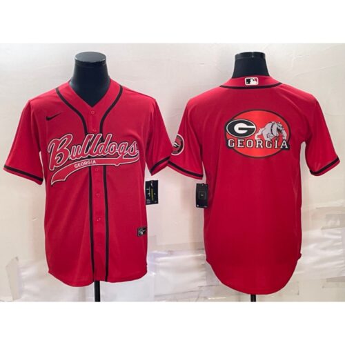 6861c7b2e6f87_1 Men's Georgia Bulldogs Red Team Big Logo With Patch Cool Base Stitched Baseball Jersey