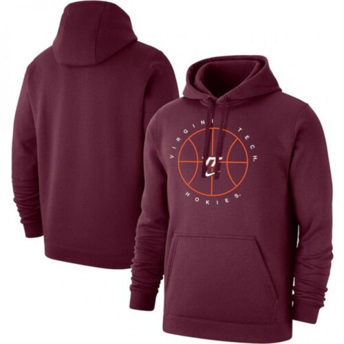 6861c8ef05ef9_1 Men's Virginia Tech Hokies Wine Basketball Icon Club Fleece Pullover Hoodie